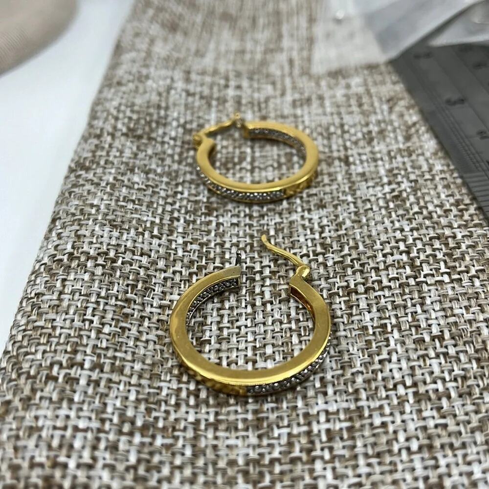 Vintage 925 Sterling Silver Gold Overlay Hoop Earrings - Picture 11 of 14
